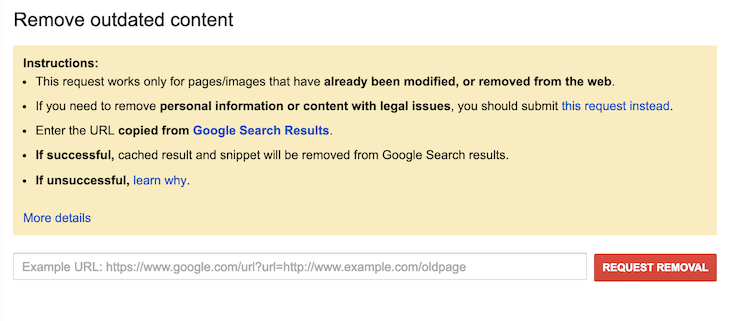 Remove URL Tool von Google, wie funktioniert